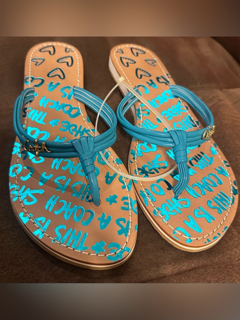 Vintage Y2K Coach Molly Metallic Teal Leather Knot Thong Sandals Size 9 New